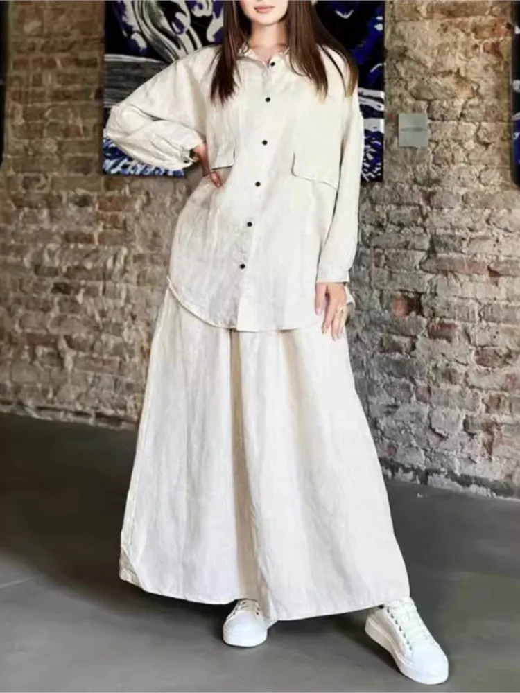 

Button Shirts Skirt Two Piece Sets Solid Color Women's Suit Spring Long Sleeve Blouse Top Casual 2-Piece Set vintage