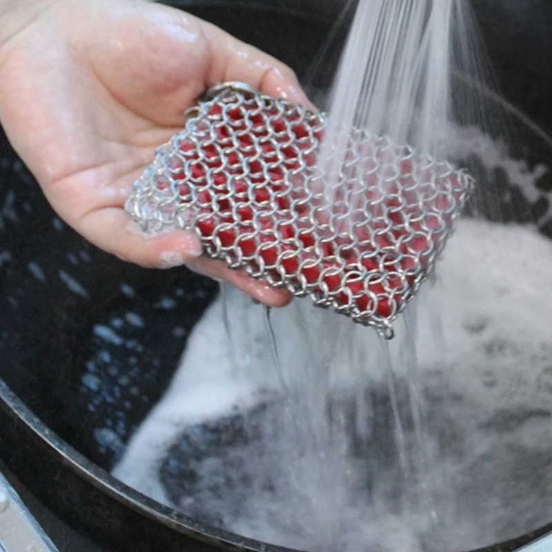 Estropajo de malla de acero inoxidable, esponja metálica antirust para limpiar sartenes de hierro fundido y utensilios de cocina