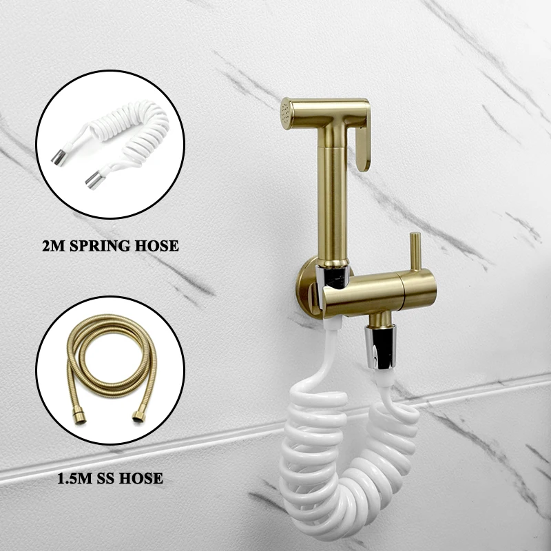 Shower Douche Toilet Bidet Sprayer Tap Brushed Gold Brass Bathroom Wall Mount Shattaf Single Hole Cold Water Bidet Faucet Black