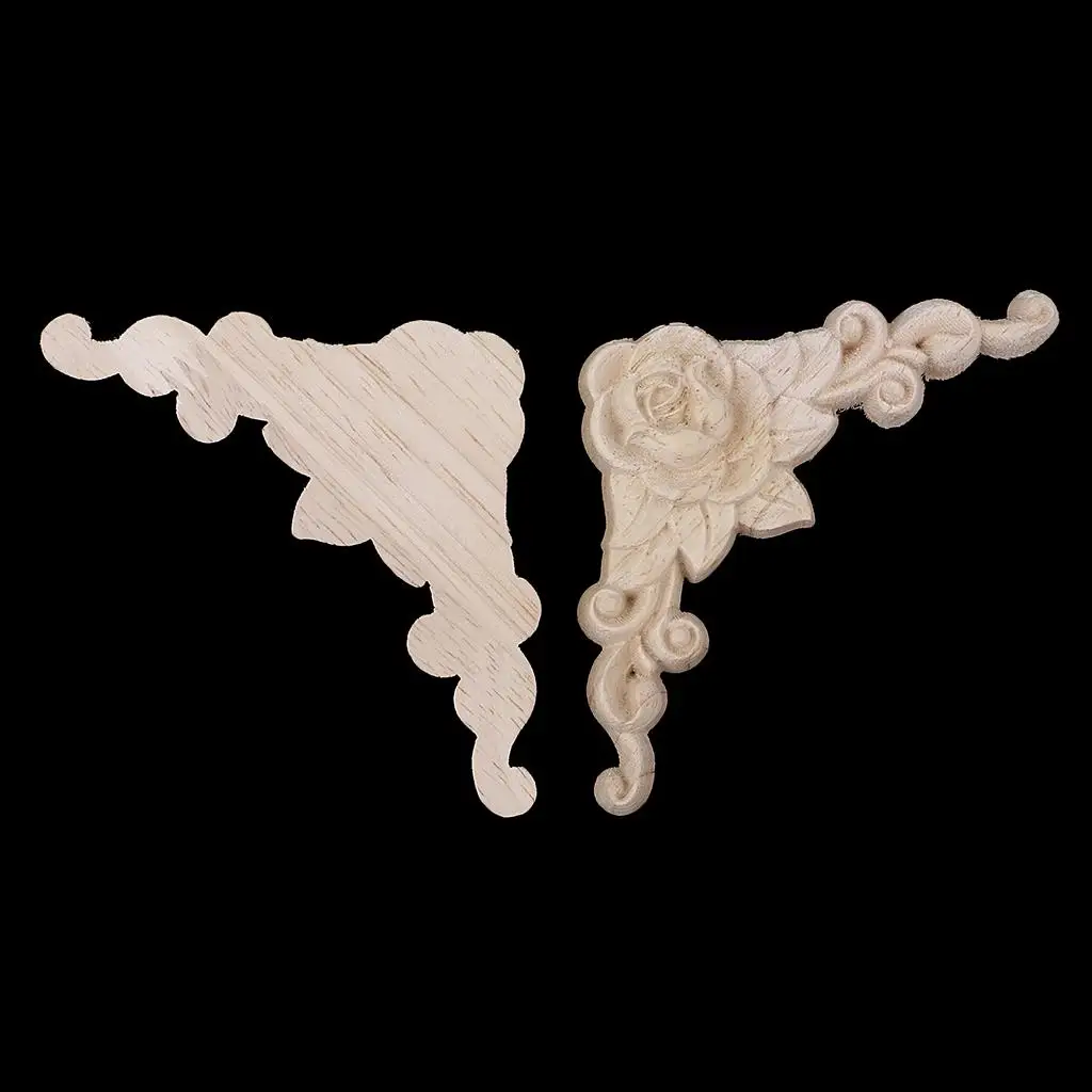 Wood Carved Applique Frame Lintel Unpainted Furniture Ornament for Home DIY Wooden Designer