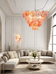 Vintage Cloud Glass Decor Chandeliers LED Lighting Fixture Europe Romantic Red Hanging Lamp for Ceiling Living Room Decor Lustre
