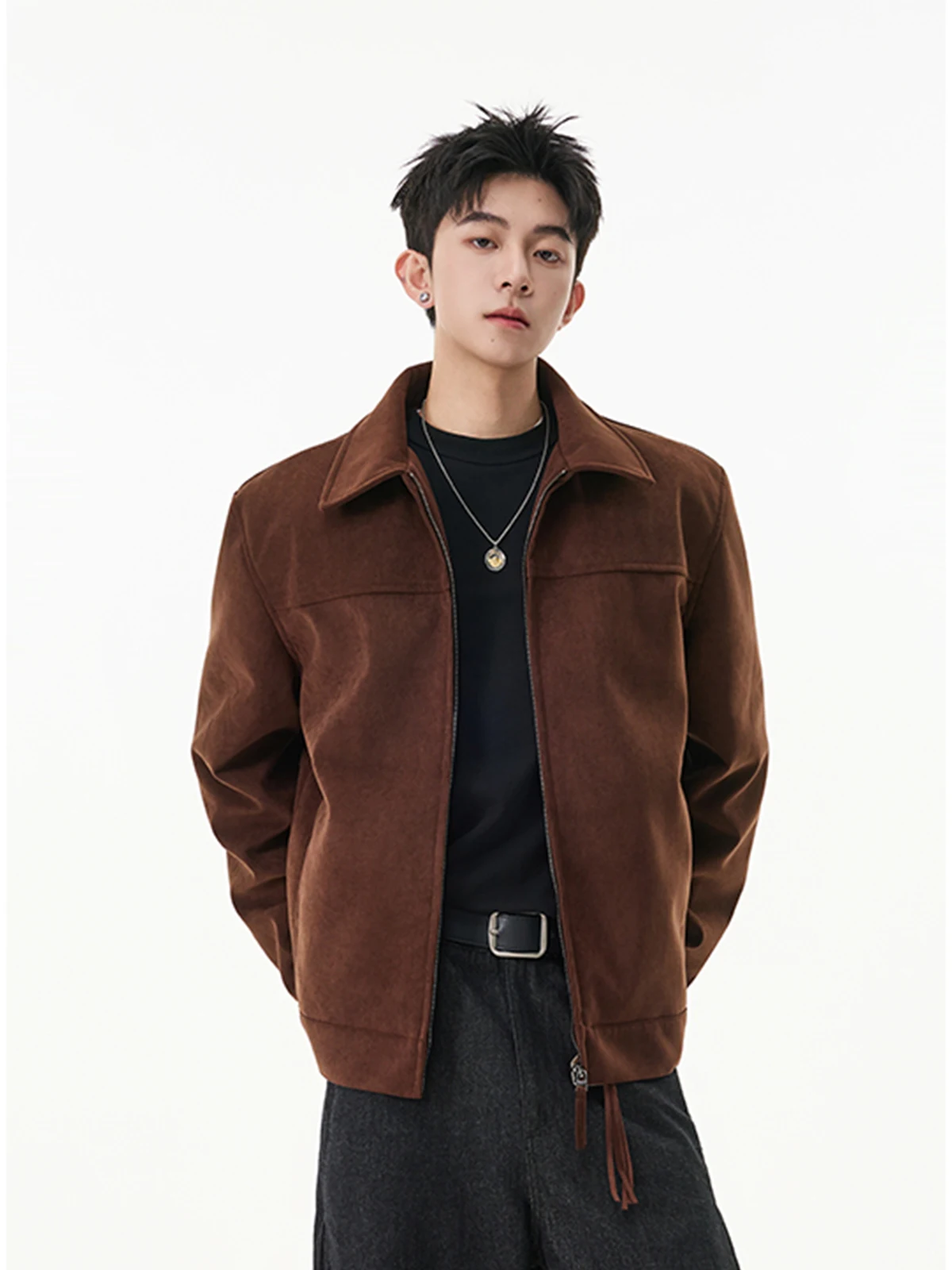 

Мужская куртка с имитацией кофейной замши American Sle, осенняя модная высококачественная верхняя одежда с откидным воротником и декоративным воротником