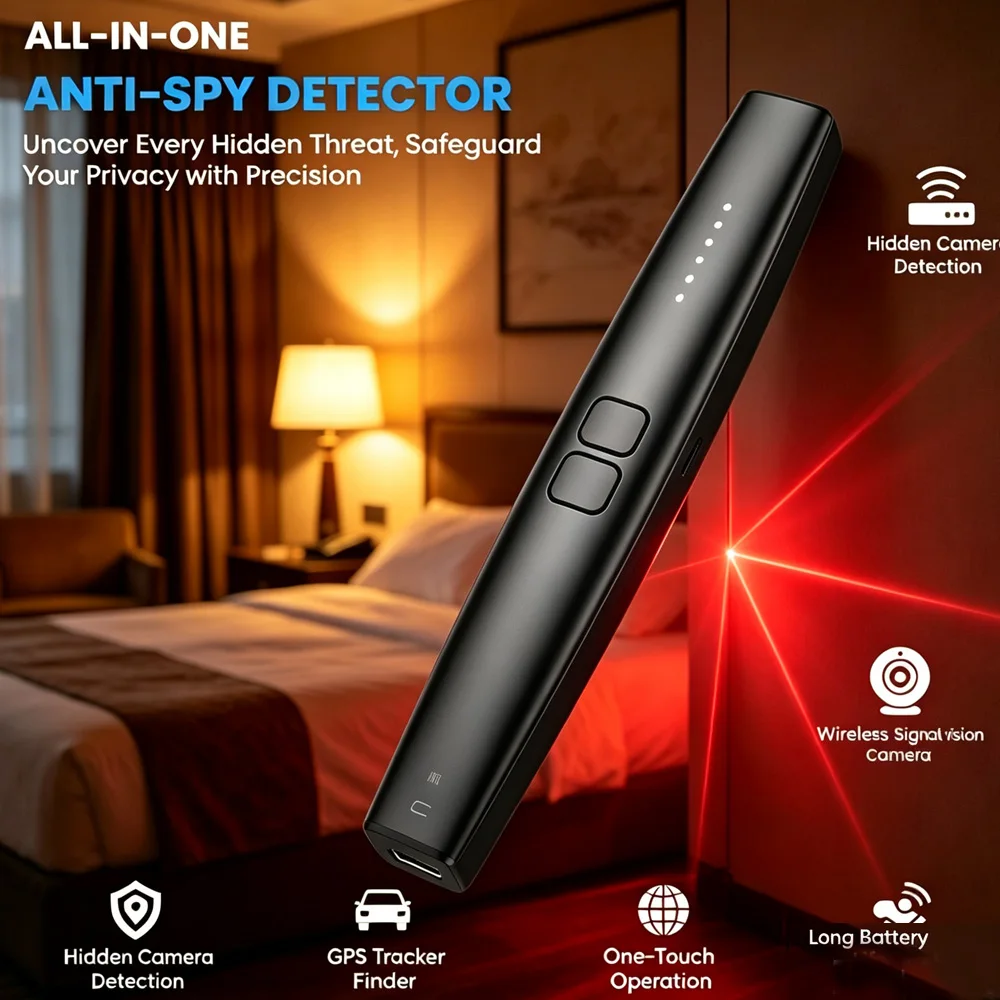 Hidden Camera Detector Enhanced Edition, Anti Spy Detector RF Hidden GPS Tracker Listening Device, Portable Privacy Protector