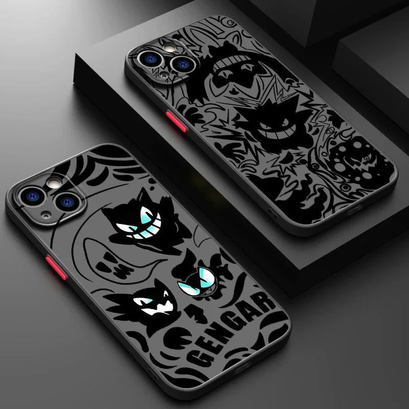 

G-Gengars P-Pokemones Anime Frosted Translucent For Apple iPhone 15 14 13 12 11 XS XR X 8 7 SE Pro Max Plus Mini TPU Phone Case