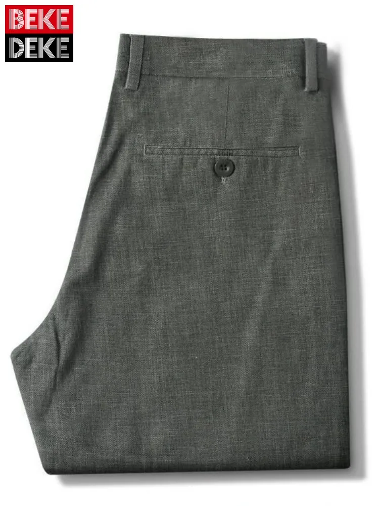 Business Casual Male Button Pockets Pants Loose Mens Breathable Straight Pant Summer Solid Color High Quality Men Trousers