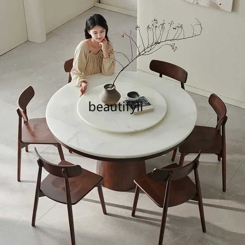 

FG28Solid wood round dining table pure natural marble dining table designer retro home round table4567