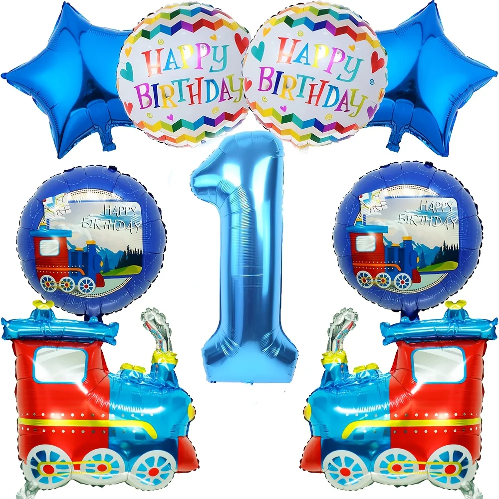 9 stücke Retro zug Ballon Set Blau Digitale Folien Ballon Cartoon Zug Ballon Geburtstag Party Dekoration Lieferungen Baby Dusche