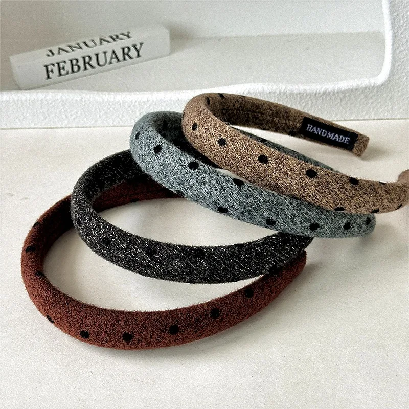 

4PCS French Lazy Polka Dot Polished Headband Ins Flannel Gray High Cranial Top Versatile Sponge Headband 2024 New Model