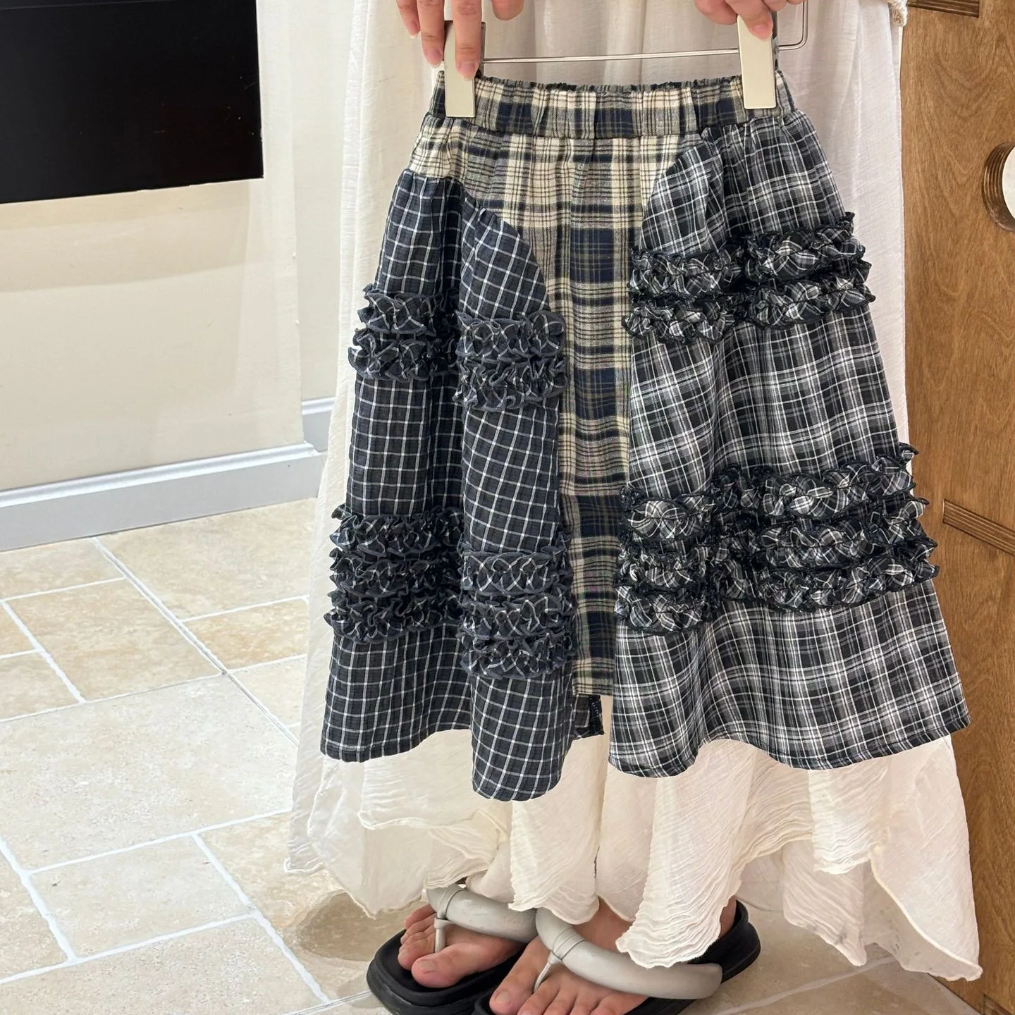 

Splicing Lace Plaid Skirt Spring and Autumn Fashion 2025 New Casual All-match Sweet and Cute Skirt Kids Clothes