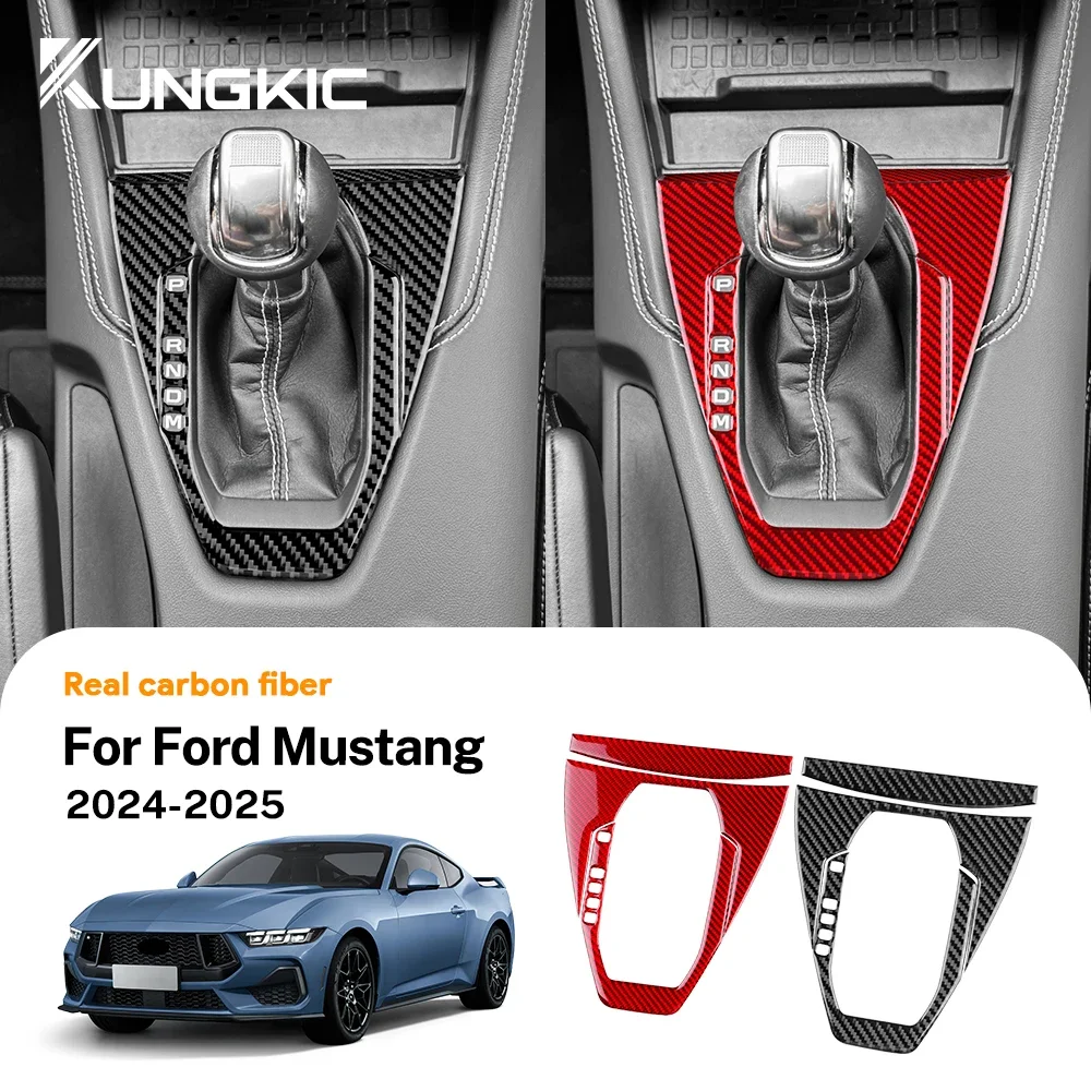 For Ford Mustang GT 2024 2025 Real Soft Carbon Fiber Car Automatic Manual Gear Shift Panel Sticker LHD RHD Interior Accessories