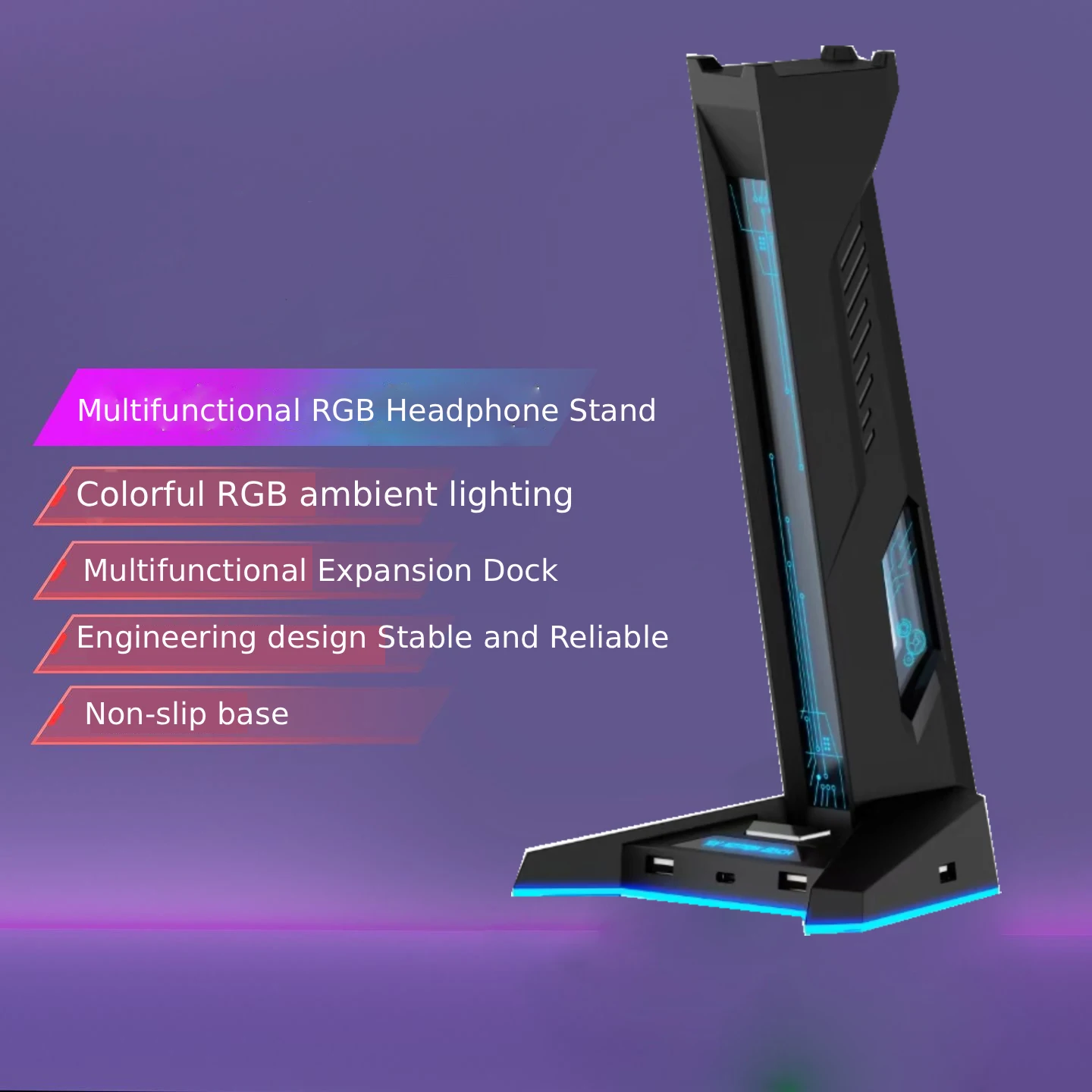 Multi-Function USB Hub With Headphone Stand, Supports 3 USB-A And 1 Type-C Port, Allowing Multiple Devices To Connect