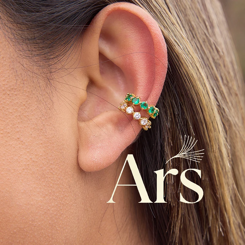 Ars 18k Vergoldeter Ohrclip ohne Piercing mit Glänzendem Zirkon Edelstahl Knorpel-Ohrringe für Frauen Tägliches Tragen Clip-Ohrringe