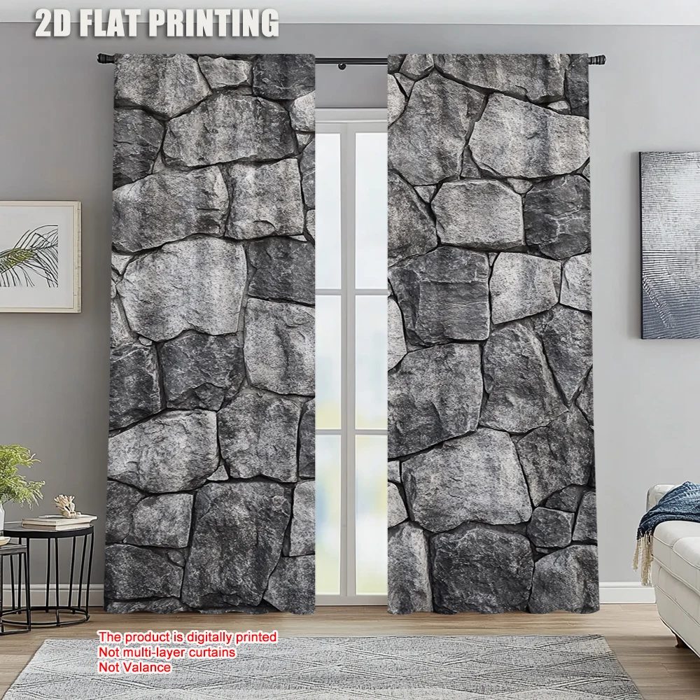 

2pc, Curtains Stone Wall 100% Polyester,Without Electricity Spring Party & Holiday Decor Perfect for Indoor Celebrations
