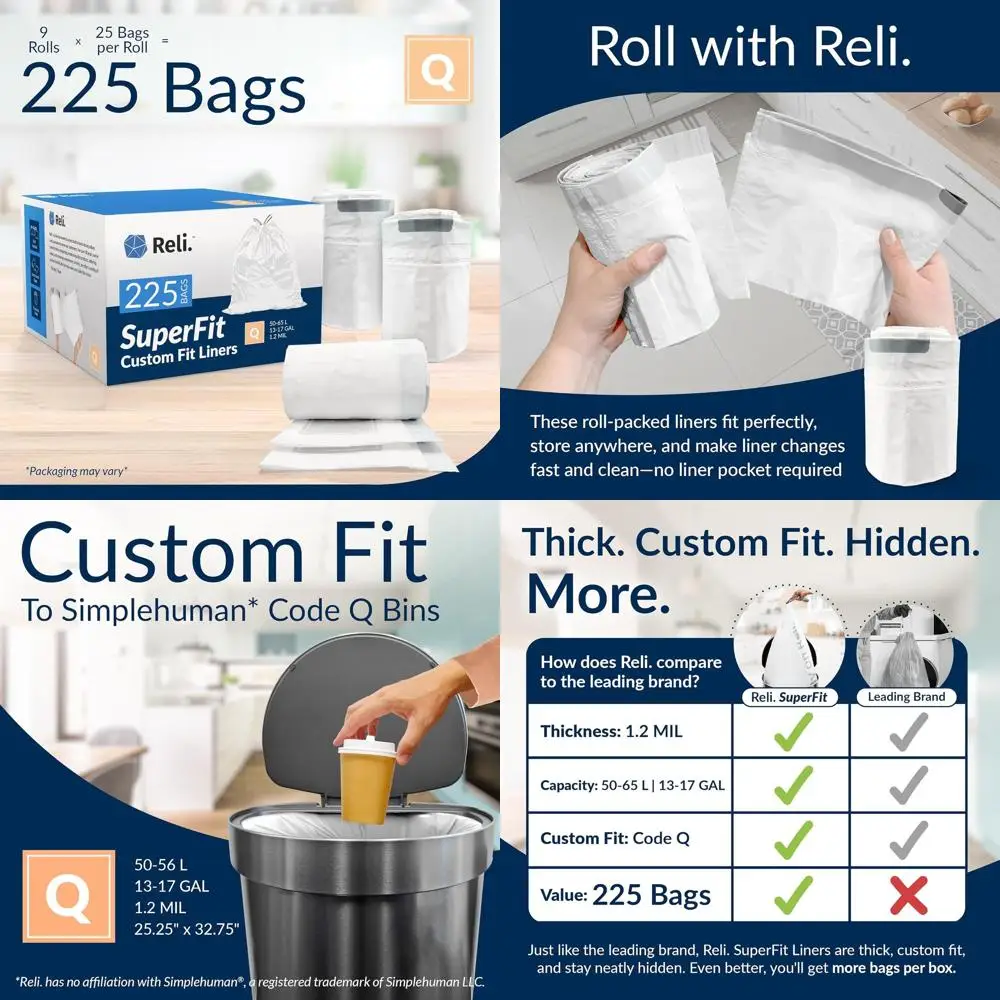 

Customizable Liners for Code Q Compatible Trash Bags, 50-65 Liter Capacity, White Roll Pack