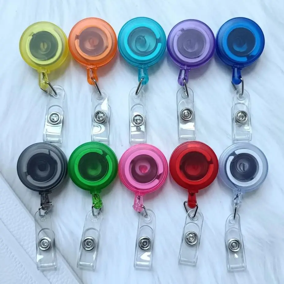 5Pcs/Set Retractable Badge Reels Badge ID Pass Work Holder Accessories Clips Keychain Transparent Easy Pull Badge Reel