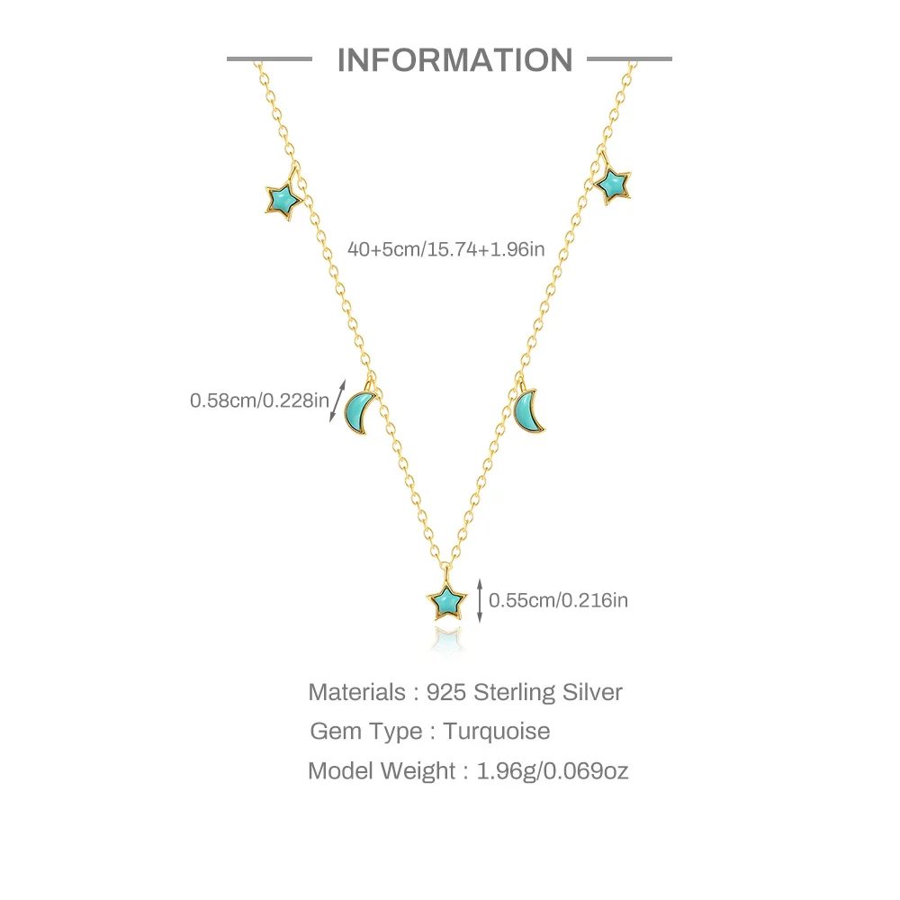 AIDE 925 Sterling Silver Retro Turquoise Pendant Chokers Necklace for Women Cute Small Moon Star Pendant Clavicle Necks Jewelry