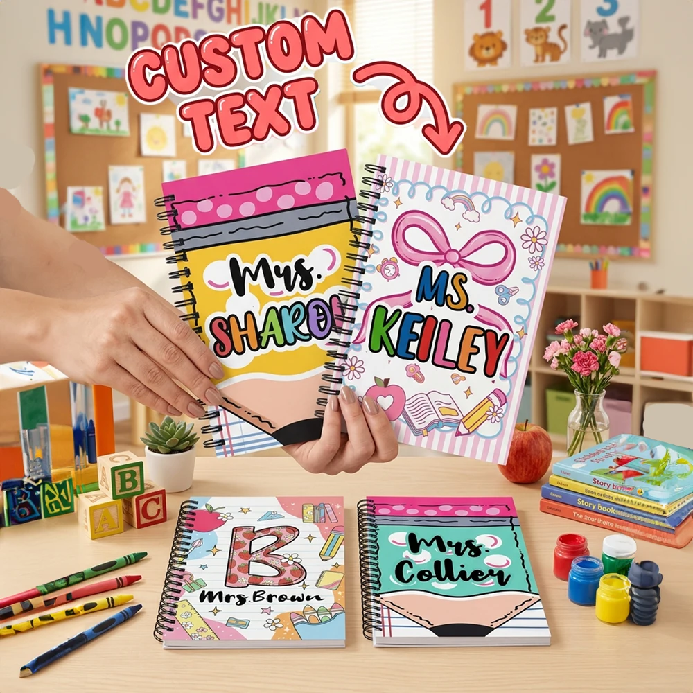 Custom Text Spiral Notebook,Assorted Themed Cover Styles,Personalized Name Journal,Custom Stationery Present for Educators