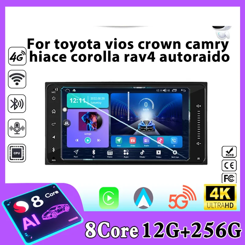 Android For toyota vios crown camry hiace corolla rav4 autoraido Player 2din DVD Stereo Head Unit GPS Navigation HDR QLED Screen
