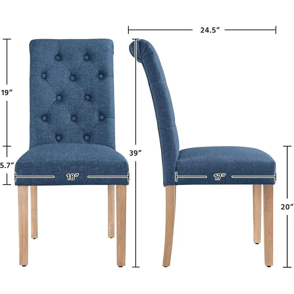 Set of 4 Fabric Upholstered Dining Chairs with Button-Tufted High Back and Solid Wood Legs for Kitchen/Living Room/Restaurant, M