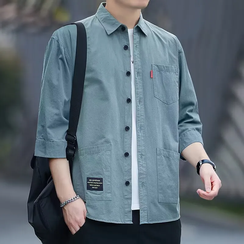 

Short Sleeve Casual Shirt Summer Men's Loose Thin Workwear Jacket Multi-Pocket Durable Lightweight Fashionable Youth Style
