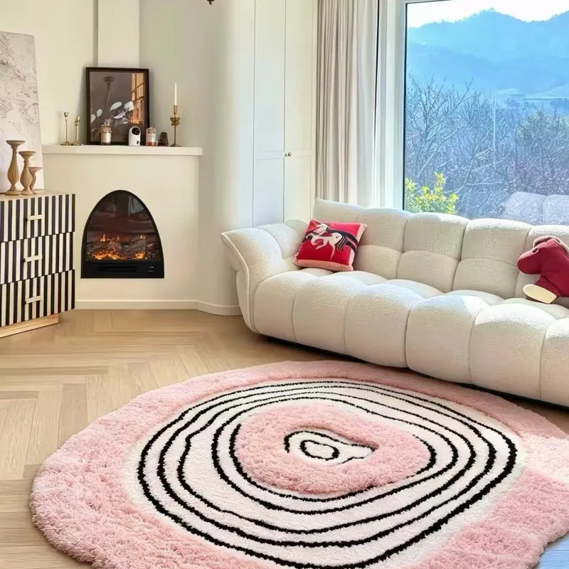 100cm Irregular Plush Rug Soft Shaggy Floor Mat Cute Kawaii Pink Living Room Bedroom Bedside Carpet Home Room Decor Area Rug