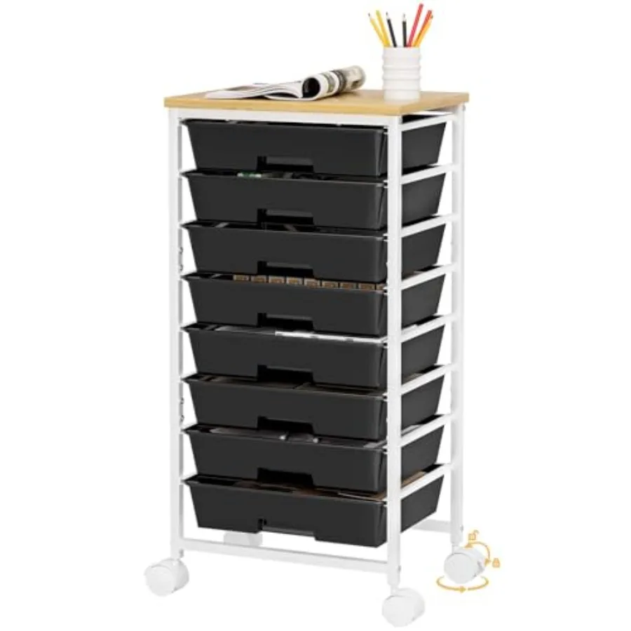 

Rolling Storage Drawer Cart: 8-Drawer Sort to Clear Desk and Dresser Clutter - Anti-Fall Smooth Glide Prevents Spill-Out During