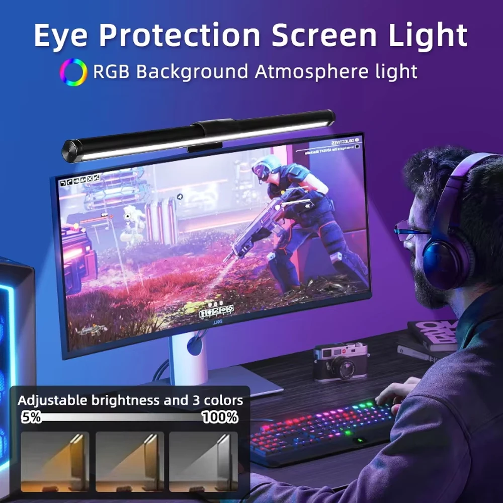 Wiscolor TUYA LED Monitor Light RGB Study Read Gaming Dimming Lighting Office Lights Eye-Care Stepless Atmosphere Light PC Table
