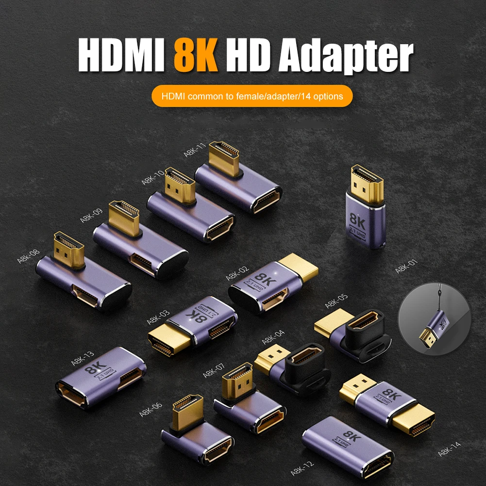 8K 60Hz 2.1 Cable Adapter Male to Female 48Gbps Converter Splitter Support 4K 120Hz Elbow/Straight HDMI-compatible Extender for