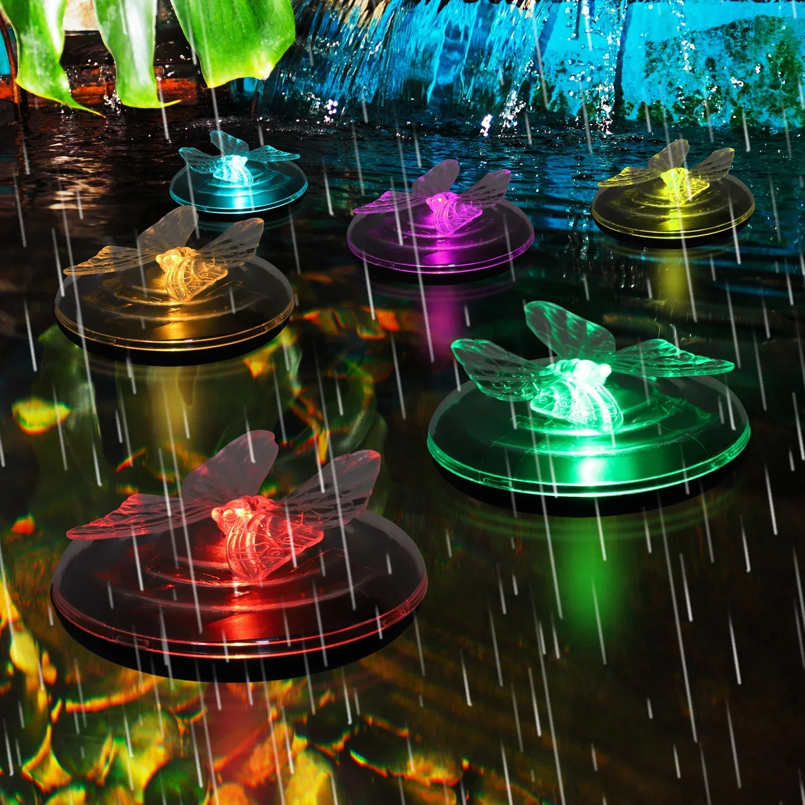 10x10cm Solar Powered Pond Floating Lights, Butterfly & Dragonfly 7 Color LED for Outdoor Pool & Pond Decoration
