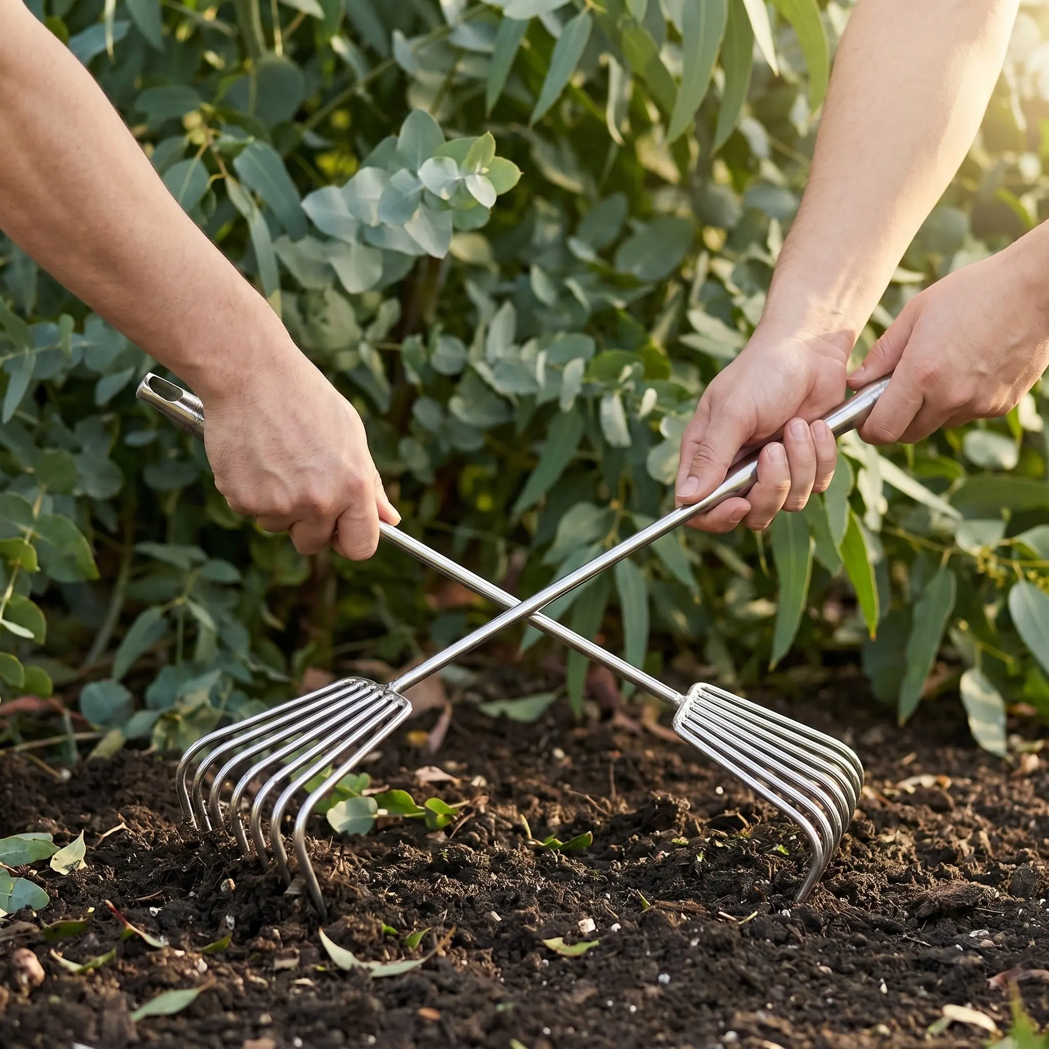Stainless Steel Garden Rake 7 Tine Handheld Sand Sifter for Beach Clam Digging Outdoor Use