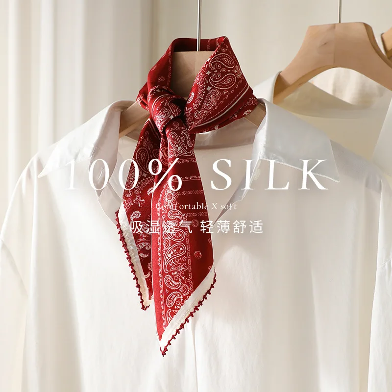 

16 momme New 100% Real Silk Hair Scarf Fashion red Kerchief Foulard Female Bandana Scarves for Women Hair Band Hijab Shawl Wraps