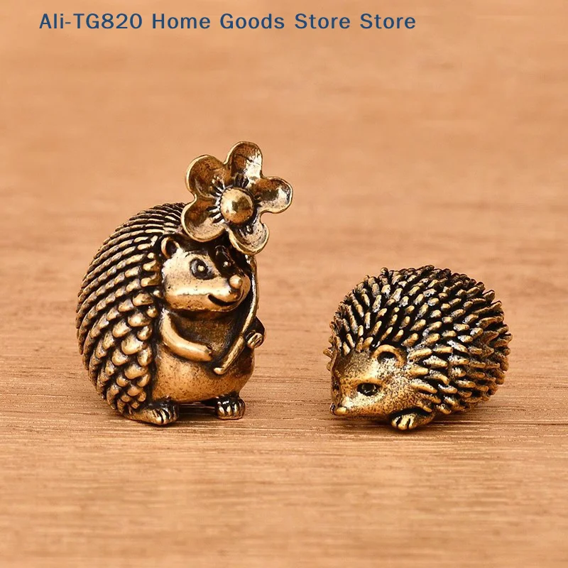 [TG820]Antique Hedgehog Small Ornaments Solid Brass Antique Animal Sculpture Crafts Desk Tea Table Decoration Home Decor