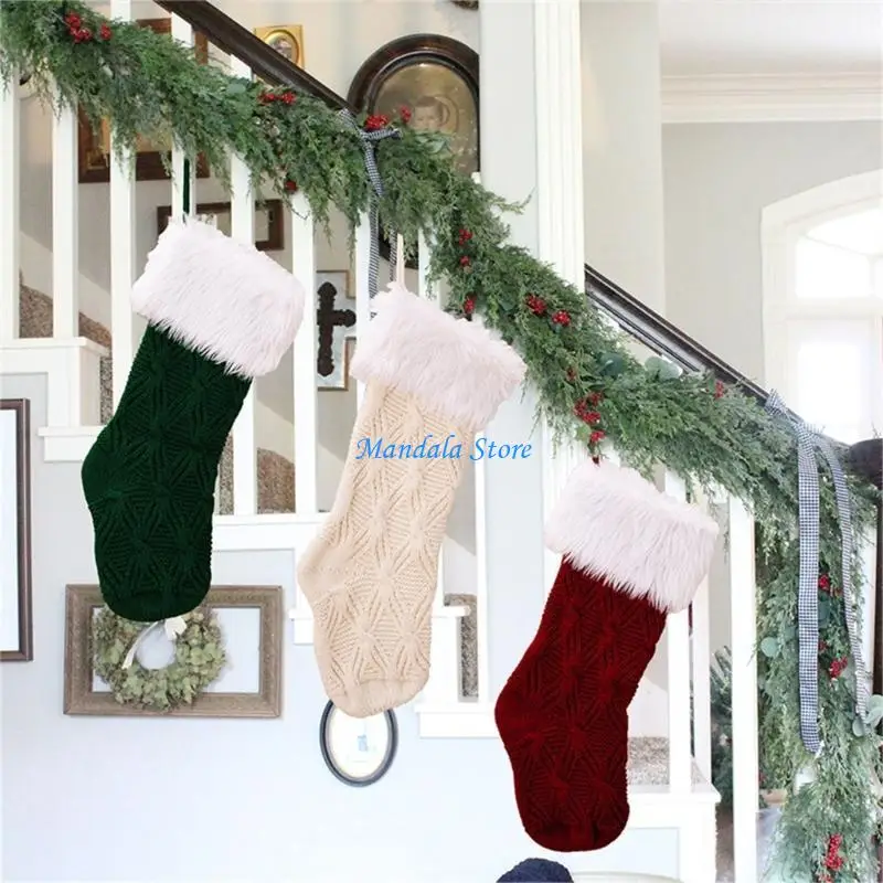 

U2JC Stylish Christmas Wool Socks Candy Bag Decorative Gift Bag Ornament for Festive Decor