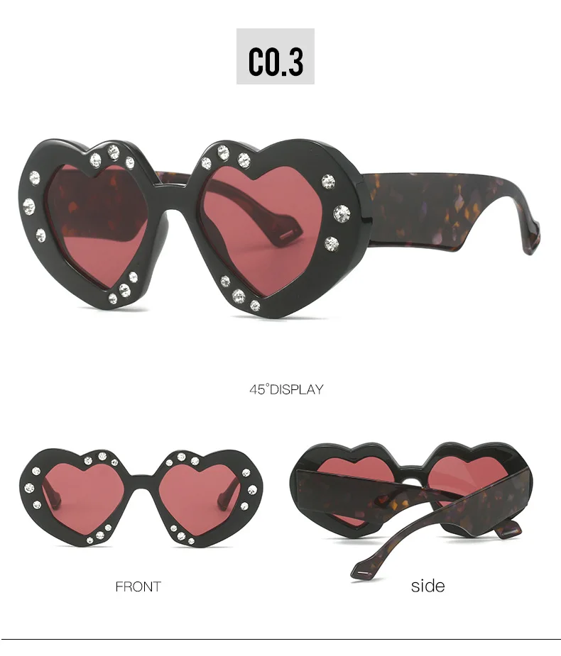 Bunte herzförmige Sonnenbrille Frauen Luxus Diamant übergroße Brille Sonnenbrille weibliche Strass Mode Mode Brillen Okulos – Detail 9