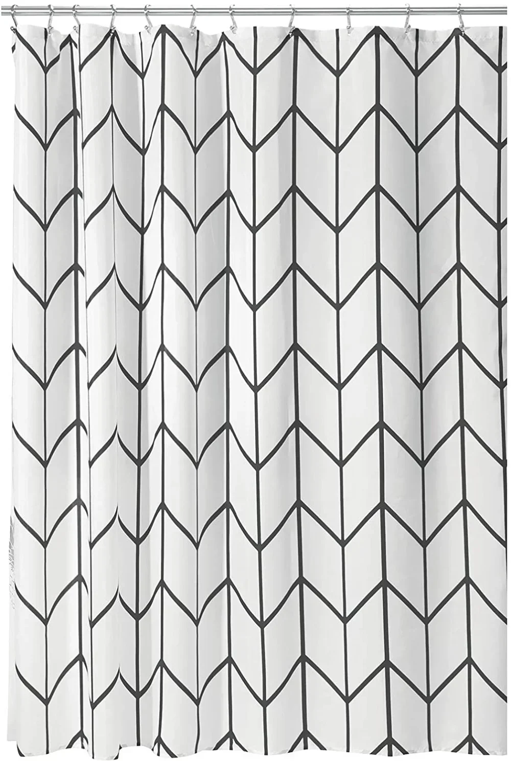 Modern Art Geometric Shower Curtain Set Herringbone Design Black White Striped Wall Cloth Decor Bathroom Polyester Curtains Hook