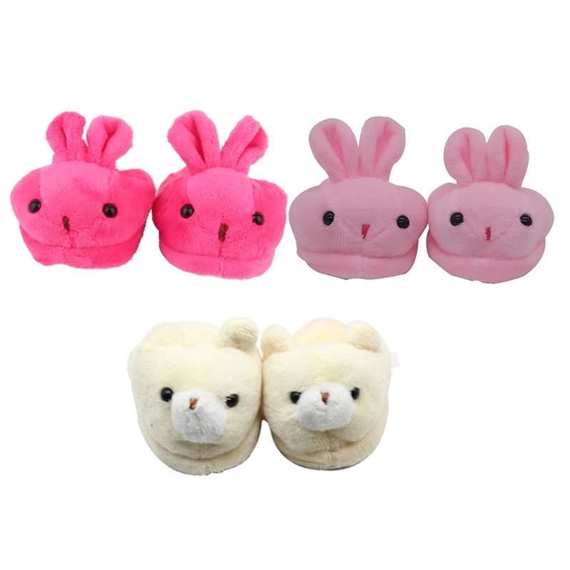 43cm Doll Plush Shoes Lovly Rabbit Fuzzy Slipper Hole Shoes Fit 18 Inch American Baby New Born Doll Accessories Festival Gift