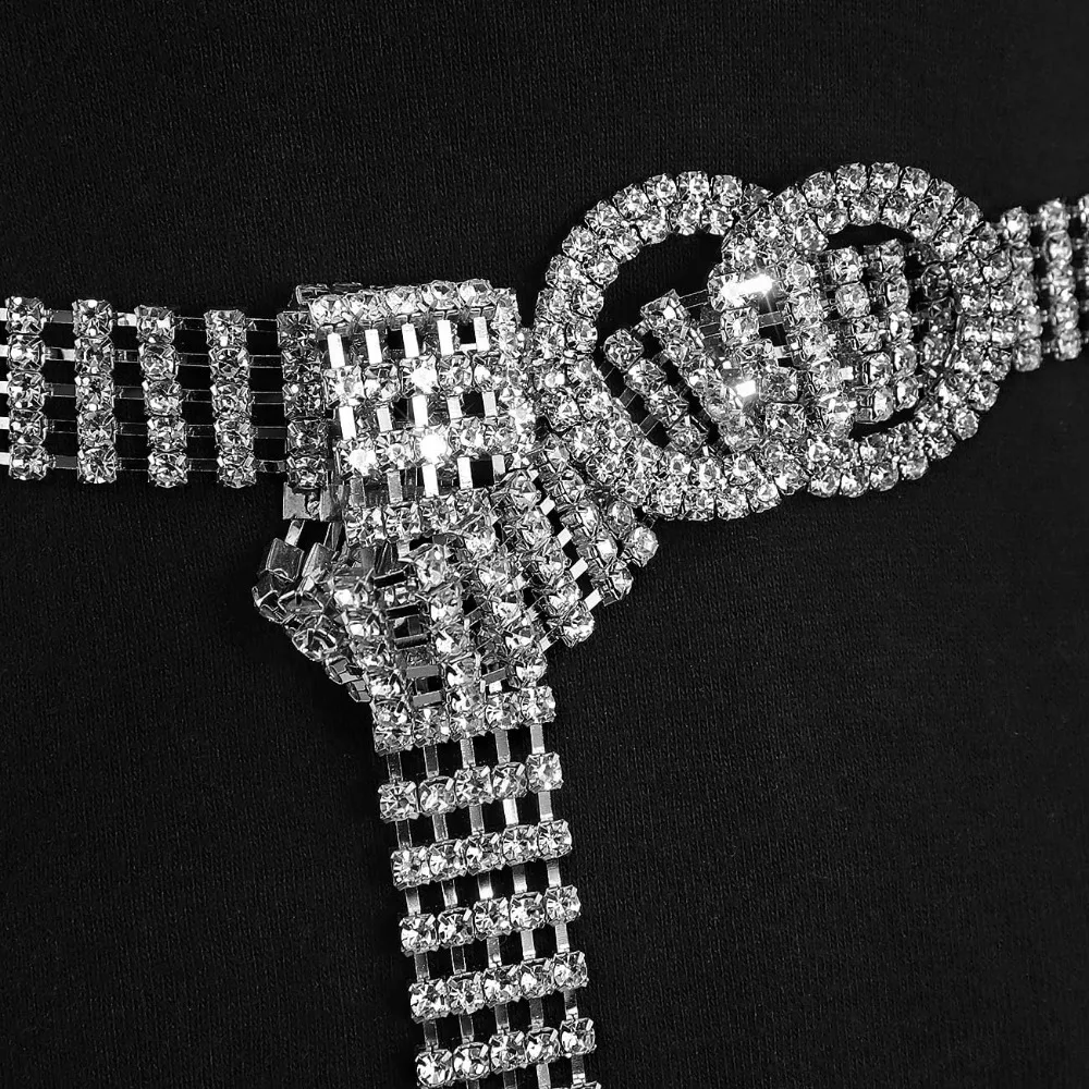 クリスタルベルト 女性用 ラインストーン ウエストバンドベルト ドレス用 スパークル Oリング チェーン ギフト