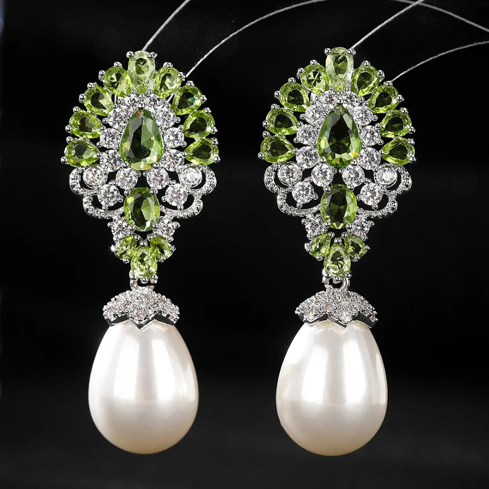 

Missvikki Sweet Romantic Pearl Pendant Earrings Full Micro Elegant Shiny Cubic Zirconia for Women Bridal Wedding Party Jewelry