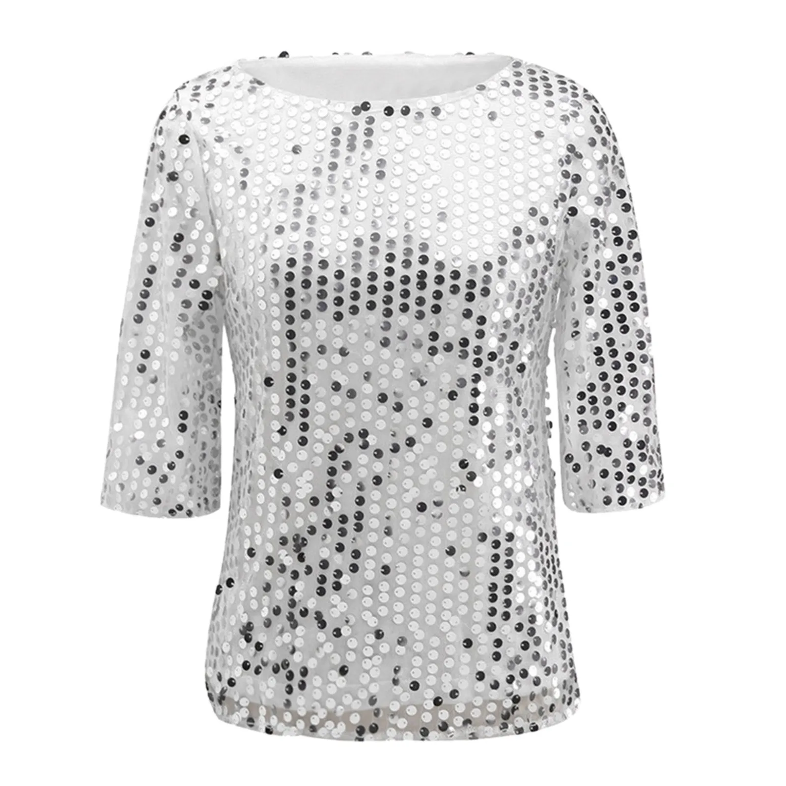 Women's Sequines T-shirt Carnival Stage Performance Blouse Fashion Short Sleeve Vintage Blouse Top Women Tunic High Street image 5
