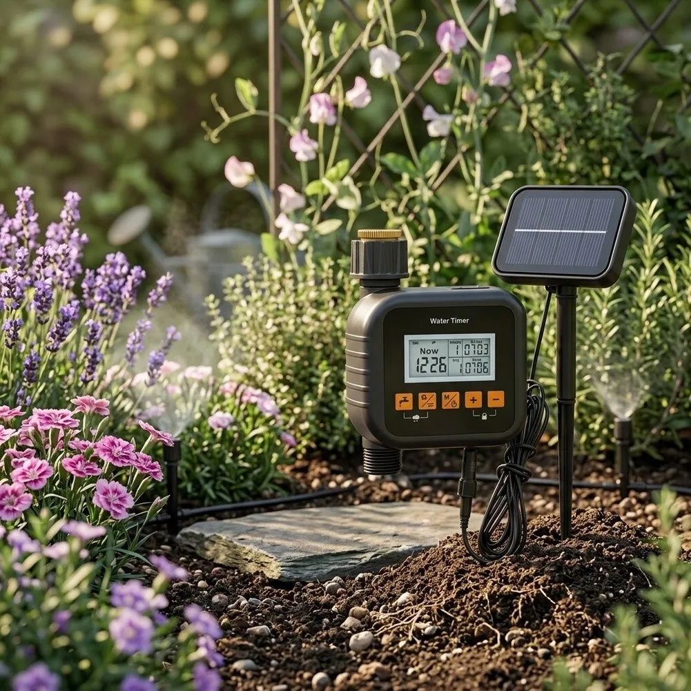Programmable Solar Watering Timer for Garden Hose with Rain Detection Technology and Energy Efficient Operation