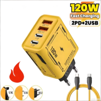 New 4-ports Ultra Fast Charging 120w Usb Type-c Gan Phone Charger Qc 3.0 Super Charge Mech-wind Adapter For Phone Laptop