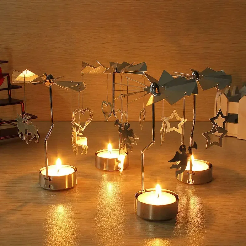 

Metal Rotating Spinner Carousel Candle Tea Light Holder Table Rotating Transfer Windmill Decoration Home Elegance Candle Holder