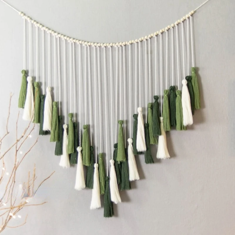 Macrame Tassel Garland Green Garland Boho Wall Art Nursery Wall Decor Macrame Wall Hanging Kids bedroom Decor Boho Xmas Gift For