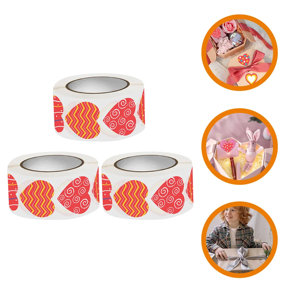 

3pcs 3 Rolls Self-Adhesive Heart Sealing Stickers Gift Wrapping Decals Valentine'S Day Decorative Labels For Envelopes Boxes