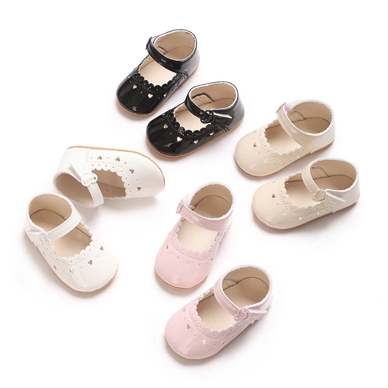 Baby Girls Shoes Heart-Shaped Solid Color Breathable First Walker Anti-slip Non-slip Rubber Sole Infants Girl Crib Shoes