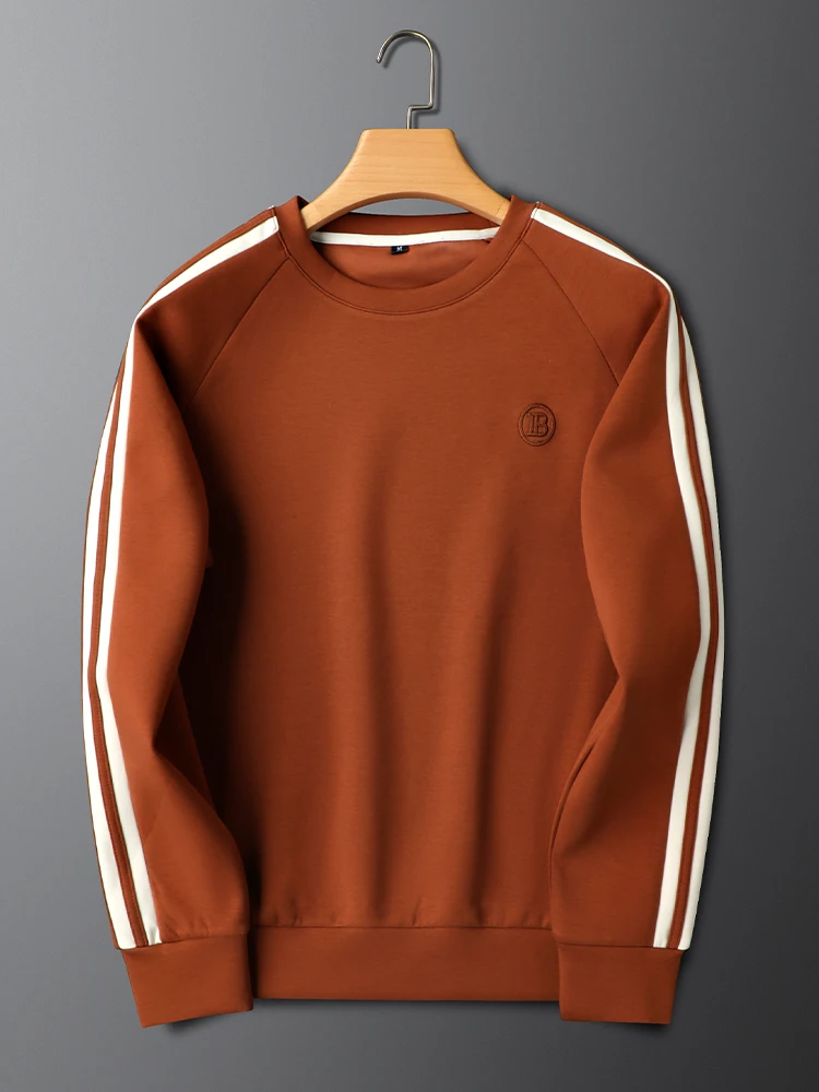 

Осенне-коричневый мужской свитшот Slim Fit с круглым вырезом в полоску по бокам, модная универсальная спортивная одежда Haome