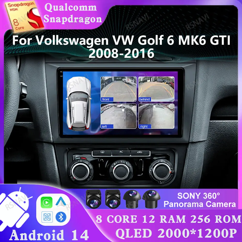 أندرويد 14 ل Volkswagen VW Golf 6 MK6 GTI 2008 - 2016 الملاحة 5G WIFI AUTO 2 DIN GPS 4G LTE رئيس وحدة DVD ستيريو كوالكوم