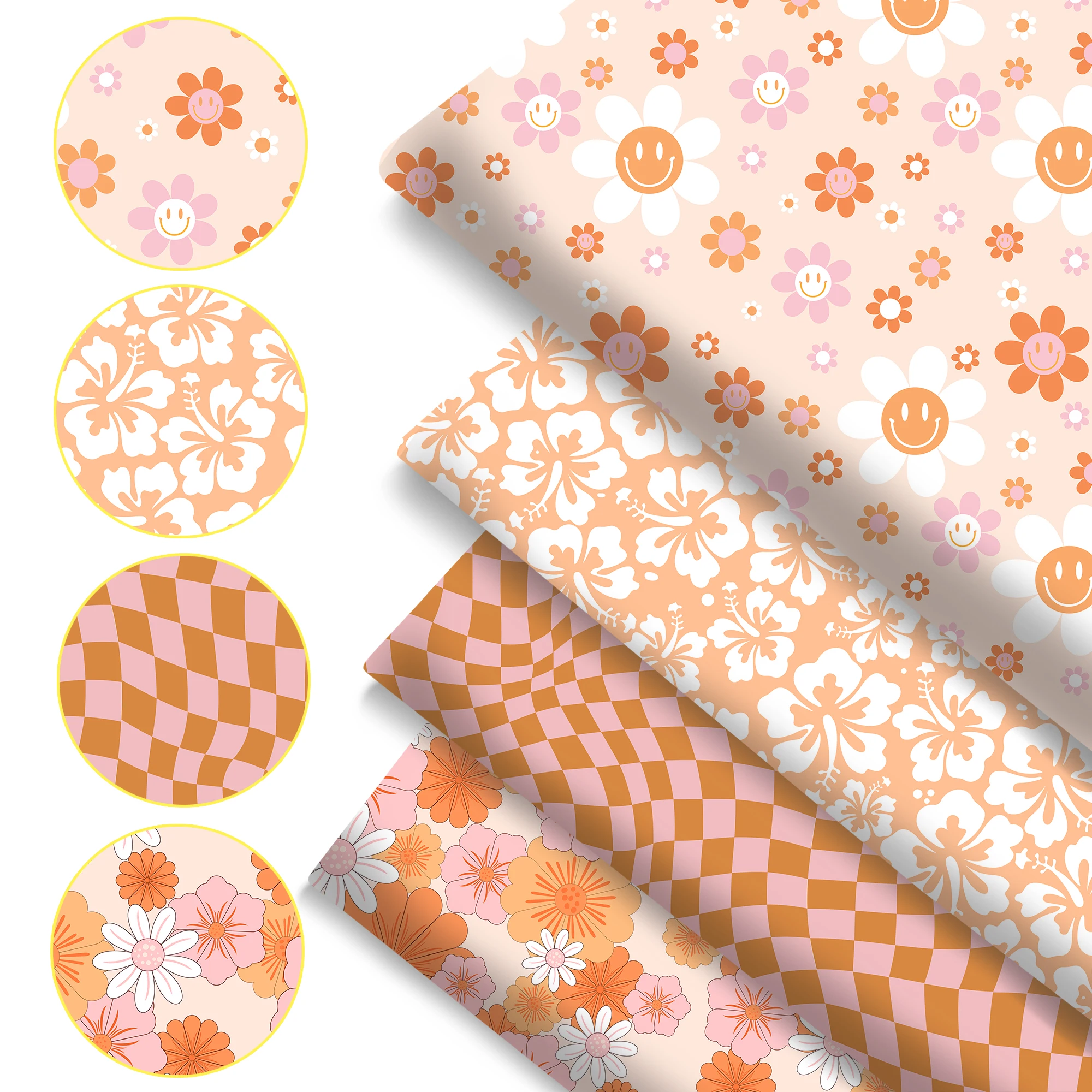 Pre-cut 4pcs/set Flower Plaid Orange series Fabric Packs17.7*19.7 Inches Polyester Patchwork, Suitable