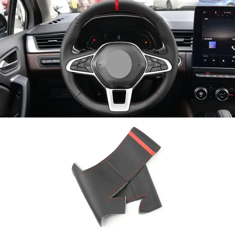 For Renault Clio 5 (V) Zoe Captur 2019 2020 Hand Stitched Car Interior Steering Wheel Cover Microfiber Leather Trim Red Line Bar