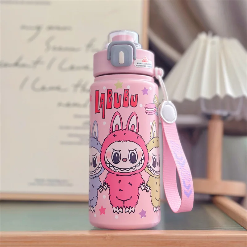 

Cute Cartoon Thermos Cup 316 Student Straw Drinking Cup Large Capacity with Wrist Strap Cup Creative Outdoor Cartoon Kettle